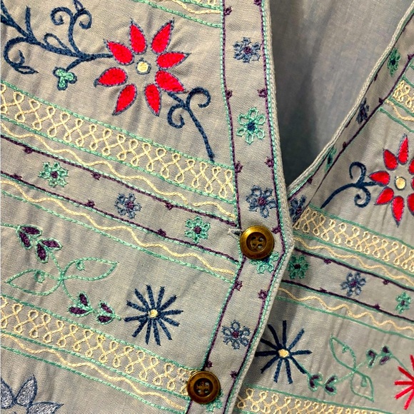 Vintage Embroidered Vest Chambray Denim Cottagecore Floral Koret Blue Size 1X - Picture 9 of 16